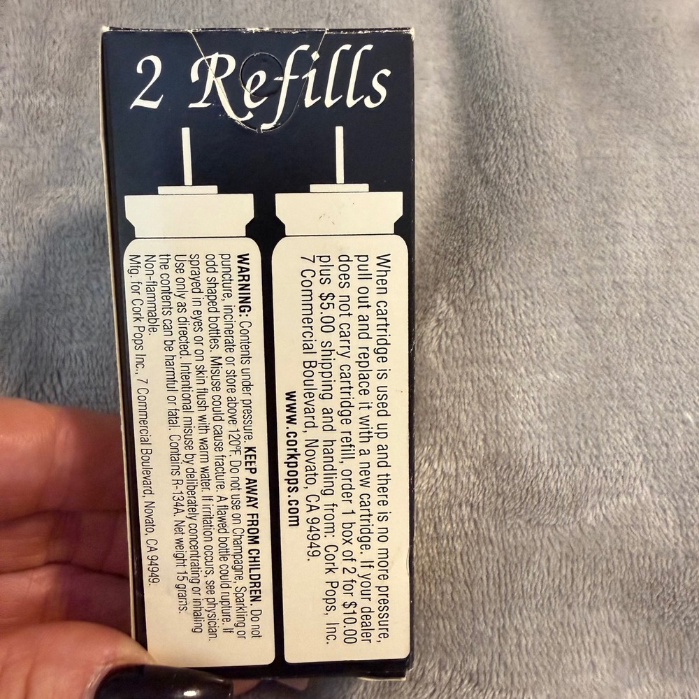 Cork Pops Wine Opener Refill Cartridges 2 Pack CO2 Screwless Opener New - Picture 3 of 5